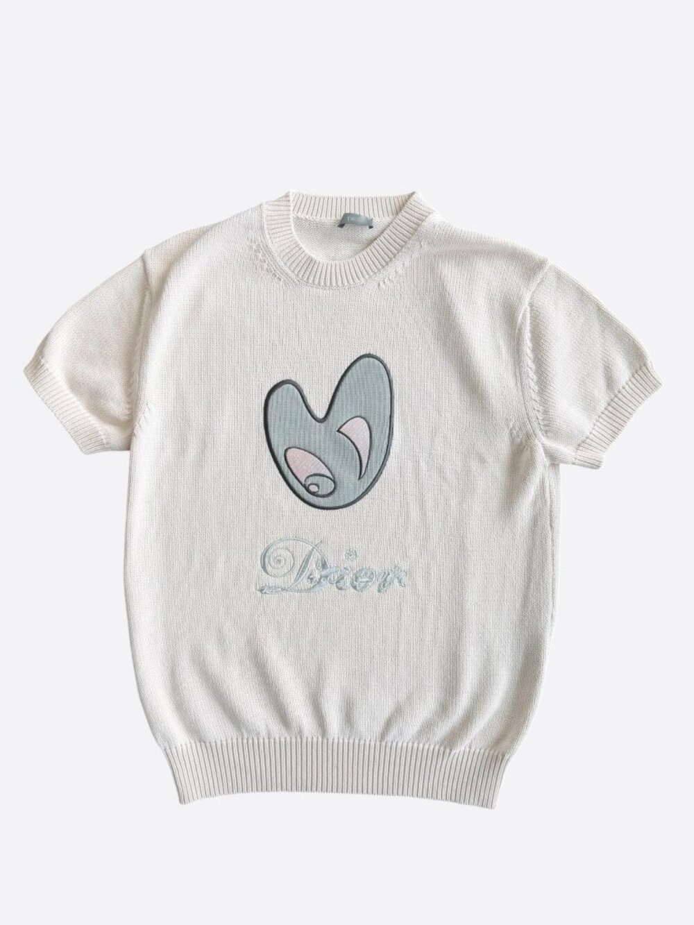 Dior Kenny Scharf Pink & Grey Embroidered Logo Knitted T-Shirt
